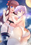  2girls ass bear_panties blush breast_grab breasts lingerie medium_breasts menghuan_tian multiple_girls new_game! panties purple_hair suzukaze_aoba takimoto_hifumi thighhighs white_panties yuri 