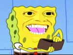 2010 ambiguous_gender anthro belt bottomwear brown_bottomwear brown_clothing brown_pants clothed clothed_anthro clothing english_description half-length_portrait holding_wallet male_(lore) marine meme moopintot necktie nickelodeon open_mouth open_smile pants photo_manipulation portrait reaction_image red_necktie sea_sponge shirt smile solo spengbab spongebob_squarepants spongebob_squarepants_(character) teeth tongue topwear wallet what white_clothing white_shirt white_topwear yellow_body
