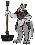  2017 aliasing alpha_channel anthro armor canine clothed clothing digital_drawing_(artwork) digital_media_(artwork) dog female fur hammer looking_at_viewer mammal melee_weapon multi_nipple nipples red_eyes solo tools trout_(artist) warrior weapon wolf 