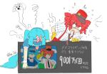  2girls blue_eyes blue_hair drill_hair exhausted hatsune_miku kasane_teto mesmerizer_(vocaloid) multiple_girls nejikyuu puffy_short_sleeves puffy_sleeves red_eyes red_hair short_sleeves synthesizer_v twin_drills twintails visor_cap vocaloid waitress 