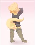  anthro bottomless clothed clothing crossdressing garter_belt garter_straps hands_behind_head hi_res looking_at_viewer male mammal mustelid otter otto0ttsy otto_the_ott pinup pose raised_tail rear_view simple_background solo standing sweatshirt 