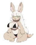2025 3_toes 4_fingers absurd_res abyss_creature_(artist) anthro bangs bent_legs big_breasts bikini biped black_bikini black_clothing black_swimwear blush blush_lines breasts brown_body brown_ears brown_fur brown_tail buckteeth clothing colored crouching digital_media_(artwork) eyebrow_through_hair eyebrows eyelashes feet female fingers full-length_portrait fur glistening glistening_eyes green_eyes hair hi_res horizontal_pupils kemono lagomorph legwear leporid long_hair looking_aside made_in_abyss mammal multicolored_body multicolored_fur nanachi narehate navel open_mouth open_smile pink_mouth pink_tongue portrait pupils rabbit shaded smile solo swimwear tail teeth thigh_highs three-quarter_view toes tongue translucent translucent_hair triangle_bikini two-piece_swimsuit two_tone_body two_tone_fur whisker_spots whiskers white_body white_fur white_hair white_inner_ear white_sclera wide_hips