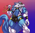  2017 5_fingers abs anthro blue_hair blue_nose blue_skin bulge canine clothed clothing darkstalkers gloves_(marking) hair handcuffs hat hungothenomster jon_talbain looking_down male mammal markings multicolored_hair multicolored_skin muscular muscular_male nipples police roleplay rubber shackles sharp_teeth simple_background skimpy socks_(marking) solo standing teeth tight_clothing tight_underwear two_tone_hair two_tone_skin underwear video_games were werewolf white_hair white_skin wolf yellow_eyes 