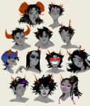 2024 2_horns 4_horns absurd_res accessory alien alien_humanoid ambiguous_gender aradia_megido beads beescake black_eyebrows black_eyewear black_hair black_sunglasses blue_clothing blue_eyeshadow blue_hat blue_headwear blue_lips blue_sclera bodypaint bovid_horn bovine_horn broken_horn bull_horn caprine_horn claws clothing clown_makeup curly_hair ear_fins ear_piercing equius_zahhak eridan_ampora eyebrows eyes_closed eyeshadow eyewear face_paint fangs feferi_peixes fin fin_piercing fingers freckled_face freckles frown furgonomics furry-specific_piercing gamzee_makara glasses green_eyeshadow green_lips grey_body grey_skin grin hair hair_accessory hair_beads hat headgear headshot_portrait headwear hi_res highlights_(coloring) homestuck horn horned_humanoid humanoid humanoid_pointy_ears kanaya_maryam karkat_vantas lips long_hair looking_at_viewer makeup marine markings mole_(marking) ms_paint_adventures multi_horn multiple_images nepeta_leijon no_irises nude open_mouth orange_claws orange_eyeshadow orange_horn orange_lips piercing pink_eyewear pink_glasses pink_lips pointy_ears ponytail portrait purple_highlights ram_horn red_eyewear red_sclera red_sunglasses shaved_sides short_hair simple_background smile sollux_captor solo straight_hair sunglasses tavros_nitram teeth terezi_pyrope thick_eyebrows troll_(homestuck) vriska_serket wearing_glasses white_background white_sclera