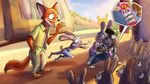  16:9 anthro bonnie_hopps brothers canine clothed clothing disney family father female fox fur grey_fur group humor jakekimstory judy_hopps lagomorph male mammal mother necktie nick_wilde open_mouth pants parent police_uniform rabbit shirt sibling sisters spray_can standing stu_hopps teeth uniform wave zootopia 
