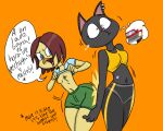 2023 anthro areola athletic_wear avian bare_shoulders beak bent_arm big_eyes biped bird black_body black_ears black_eyebrows black_fur black_jewelry black_necklace black_text blue_clothing blue_eyes blue_shirt blue_t-shirt blue_topwear bodily_fluids bottom_heavy bottomwear bra breasts car catty_baby chicken clothed clothed_anthro clothed_female clothing clothing_lift collarbone color_edit colored constricted_pupils crossover curved_eyebrows dark_body dark_bottomwear dark_clothing dark_fur dark_hair dialogue digital_drawing_(artwork) digital_media_(artwork) domestic_cat duo ear_piercing ear_ring emanata english_text extended_arm eyebrows feathers felid feline felis female female/female fingers flash_emanata flashing flashing_breasts fully_clothed fully_clothed_anthro fully_clothed_female fur galliform gallus_(genus) glistening glistening_hair green_bottomwear green_clothing green_shorts gym_bottomwear gym_shorts hair humanoid_hands iris jewelry leaning leaning_sideways leggings legs_together legwear light_body light_feathers looking_at_another mammal manwithnobats medium_breasts midriff monotone_background monotone_body monotone_feathers monotone_fur monotone_hair motion_lines motion_outline mouth_closed multicolored_clothing multicolored_leggings multicolored_legwear navel necklace nipples no_bra no_irises non-mammal_breasts non-mammal_nipples open_mouth open_smile orange_background orange_beak partially_clothed partially_clothed_anthro partially_clothed_female phasianid pictographics piercing pink_areola pink_inner_ear pink_nipples pink_nose pink_tongue pointy_ears prick_ears pupils red_car red_hair regue_chicken ring_piercing shirt shirt_lift short_hair shorts simple_background small_breasts small_nose small_pupils smile spanish_text speech_bubble sports_bra standing straight_legs surprise t-shirt t-shirt_lift tail tailless talking_to_another tan_body tan_feathers teardrop tears text thick_thighs thin_eyebrows third-party_edit thought_bubble tito_lizzardo_and_catty_b tongue topwear two_tone_clothing two_tone_leggings two_tone_legwear underwear vehicle violeta_herrera white_speech_bubble wide_hipped_anthro wide_hipped_female wide_hips yellow_bra yellow_clothing yellow_sports_bra yellow_underwear