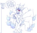  anthro blush book bow_tie breasts canine data_(wouhlven) dialogue digimon english_text eyewear fan_character featureless_breasts featureless_crotch female glasses kyubimon mammal monochrome multi_tail navel nude simple_background solo text white_background wouhlven 