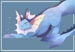 ambiguous_feral ambiguous_gender appo ass_up big_tail blue_background blue_body blue_fur blue_tail blush colored digital_media_(artwork) dorsal_ridge ear_fins eeveelution eyes_closed feral fin frill_(anatomy) full-length_portrait fur generation_1_pokemon head_fin hi_res japanese_text kemono long_tail mammal marine monotone_tail neck_frill nintendo pokemon pokemon_(species) portrait quadruped shaded side_view simple_background smile solo standing stretching tail tail_fin tail_ridge text vaporeon