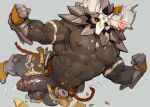 absurd_res balls big_penis bodily_fluids dendryte_axxon genital_fluids genitals genshin_impact hi_res hilichurl huge_penis humanoid_genitalia humanoid_penis interrobang lawachurl male mihoyo muscular muscular_male penis solo stonehide_lawachurl sweat sweatdrop