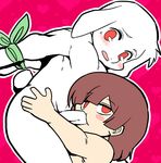  asriel_dreemurr athletic blush bound brown_hair caprine chara_(undertale) fellatio fukenzenfuni goat hair hands_tied heart_background human looking_at_viewer male mammal oral red_eyes sex undertale video_games 