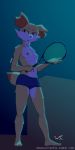  alert anthro boy_shorts breasts clothed clothing dark female fennekin fiona_(whateverthefox) holding_object nintendo pok&eacute;mon pok&eacute;mon_(species) shorts small_breasts solo standing tennis_racquet topless underwear video_games whateverthefox 