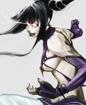  areolae bad_id bad_pixiv_id black_hair breasts detached_sleeves drill_hair dudou fingerless_gloves gloves glowing glowing_eye halter_top halterneck han_juri ikeda_masateru large_breasts purple_eyes sideboob solo street_fighter street_fighter_iv_(series) twin_drills underboob 