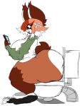 accessory anthro bangs big_breasts big_butt big_ears bone bottomwear bottomwear_down breasts brown_body brown_fur butt clothed clothing electronics enjoying_the_go eye_through_hair female fluffy fluffy_tail fur hair hair_accessory hi_res holding_object imminent_pooping implied_scat looking_down multicolored_clothing multicolored_hair multicolored_shirt multicolored_topwear multitasking on_toilet overweight panties panties_down pants pants_down partially_clothed phone phone_screen potty_time sat_on shirt side_view simple_background sitting sitting_on_toilet slightly_chubby smile solo tail thick_thighs tikiseptember toilet toilet_bowl toilet_seat toilet_use topwear translucent translucent_hair tuft two_tone_clothing two_tone_shirt two_tone_topwear underwear underwear_down