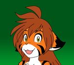  anthro feline female flora_(twokinds) fur hair keidran looking_at_viewer mammal open_mouth simple_background smile solo striped_fur stripes tiger twokinds webcomic 