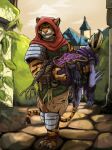 absurd_res anthro armor avian beak bird carrying_another clothed clothing detailed_background digital_media_(artwork) duo feet felid foretales gloves grimace handwear hedge hi_res hood huge_filesize leo_(foretales) lyre male mammal musical_instrument open_mouth outside pantherine pelecaniform plant plucked_string_instrument purple_body shoebill shoulder_guards shrub sky string_instrument tail talons teastuff tiger toes unconscious volepain_(foretales) wounded