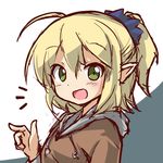  blonde_hair blush green_eyes looking_at_viewer lowres mizuhashi_parsee open_mouth pointy_ears ryogo short_hair smile solo touhou 