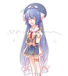  blue_hair closed_eyes dress eel_hat fang hat long_hair low_twintails mi_no_take neckerchief open_mouth otamatone otomachi_una sailor_collar short_sleeves solo twintails very_long_hair vocaloid 