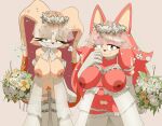absurd_res anthro big_breasts bouquet breasts bridal_lingerie bride canid canine canis clothing conductor&#039;s_wife_(sonic) digital_media_(artwork) domestic_dog duo eyelashes female fingers flower flower_bouquet fur genitals gloves hair handwear hi_res holding_object inker_comics lagomorph legwear leporid lingerie lips looking_at_viewer mammal nipples plant pubes pussy rabbit sega simple_background smile sonic_the_hedgehog_(series) the_murder_of_sonic_the_hedgehog toony vanilla_the_rabbit wedding_veil