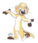  3_toes 4_fingers anthro black_nose blonde_hair blue_eyes cute_fangs fur hair male mammal mustelid open_mouth otter pawpads solo toes whiskers white_fur xylious yellow_fur 