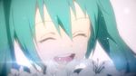 ^_^ anime_coloring aqua_hair bangs closed_eyes eyebrows_visible_through_hair flower hair_between_eyes hatsune_miku highres kieed lens_flare lily_(flower) long_hair open_mouth smile solo tears twintails vocaloid white_flower 