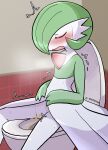 ambiguous_gender bathroom bathroom_tiles bathroom_wall blush blush_lines bodily_fluids bottomless clothed clothing dress embarrassed enjoying_the_go eyes_closed flat_chested gardevoir generation_3_pokemon genital_fluids gown green_hair hair hair_over_eye hands_on_waist hi_res horn humanoid inside nintendo no_underwear null on_toilet open_mouth pee_desperation peeing peeing_inside peeing_into_toilet pokemon pokemon_(species) potty_time public_restroom sat_on shaking sitting sitting_on_toilet skinny slim small_waist solo splash spread_legs spreading steam sweat sweatdrop tikaramizuko toilet toilet_bowl toilet_lid toilet_seat toilet_use trembling urine urine_stream watersports white_body