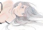  breasts collarbone commentary_request expressionless grey_eyes grey_hair long_hair medium_breasts original parted_lips solo strap_slip yukimori_nene 