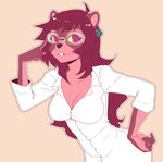  anthro breasts clothed clothing eyewear female glasses gopher hair looking_at_viewer mammal rodent simple_background solo suelix teeth 