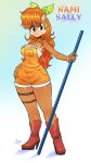 2024 anthro archie_comics belt boots bottomwear bracelet breasts brown_body brown_fur chipmunk clothing ear_piercing eyebrows eyelashes female footwear fur glistening glistening_body glistening_breasts ground_squirrel hair hand_on_hip headgear headkerchief headwear hi_res high_heeled_boots high_heels jamoart jewelry kerchief legband long_hair mammal nami_(one_piece) navel one_piece orange_hair piercing rodent sally_acorn sciurid sega shoes shorts smile solo sonic_the_hedgehog_(archie) sonic_the_hedgehog_(comics) sonic_the_hedgehog_(series) tan_body tan_fur thick_thighs thighband wide_hips