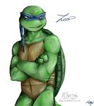  10yrsy 2014 anthro crossed_arms digital_media_(artwork) happy leonardo_(tmnt) male portrait reptile scalie smile smug solo teenage_mutant_ninja_turtles turtle url 