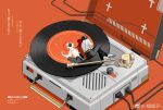  1boy absurdres black_hair black_pants cable collared_shirt covering_face earbuds earphones feng_maozi full_body hands_on_own_face highres ikari_shinji listening_to_music lying male_focus mini_person miniboy nagisa_kaworu neon_genesis_evangelion on_side pants phonograph record red_background school_uniform shirt shoes short_hair simple_background sneakers solo star_(sky) tokyo-3_middle_school_uniform translation_request watermark weibo_watermark white_shirt white_shoes 