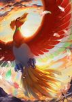  bird cloud cloudy_sky commentary_request dated day feathers flying gen_1_pokemon gen_2_pokemon hat highres ho-oh koya10305 open_mouth outdoors pikachu pokemon pokemon_(anime) pokemon_(creature) running satoshi_(pokemon) signature sky spread_wings 