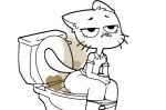anthro arms_on_thighs big_butt bottomwear bottomwear_down butt cartoon_network claws clothed clothing constipation crossed_arms desperation dipstick_tail domestic_cat ear_tuft eyebrows eyelashes fart fart_cloud fart_fetish felid feline felis female frown frown_eyebrows gassy half-closed_eyes hands_on_legs hands_on_thighs implied_scat line_art looking_forward mammal markings minimal_color narrowed_eyes nicole_watterson on_toilet panties panties_down partially_clothed paws poop_desperation pooping_in_toilet possibleexport potty_time sat_on shirt shit_stains simple_background sitting sitting_on_toilet skirt_down smelly solo stained_panties stink_cloud stink_fumes tail tail_markings the_amazing_world_of_gumball thighs_together toilet toilet_bowl toilet_lid toilet_seat topwear tuft underwear underwear_down whiskers