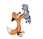  3_toes 4_fingers blue_eyes brown_fur canine duo fox fur green_eyes grey_fur grin holding_character mammal mustelid orange_fur otter size_difference smile standing toes white_fur xylious 