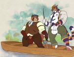 1920s_theme 2025 ailurid animal_genitalia anthro anthro_on_anthro areola balls barazoku barefoot belly biceps big_balls big_muscles big_sheath boat bodily_fluids border bottomwear claws clothed clothing cloud day duo facial_hair feet felid fishing_rod flustered fully_sheathed fur genitals grey_border hat headgear headwear holding_object huge_balls huge_muscles imminent_sex kihu lake looking_at_another male male/male mammal manly musclegut muscular muscular_anthro muscular_male mustache navel necktie nipple_piercing nipples open_clothing open_shirt open_topwear outside overweight overweight_anthro overweight_male pantherine pants pecs piercing plant plantigrade red_panda sheath shirt simple_background smile soren_(kihu) standing suspenders sweat sweatdrop teeth thick_arms thick_thighs tiger topwear tree tuft undressing unzipped vehicle vest water watercraft zipper
