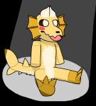 2025 absurd_res anthro aquatic_kobold digital_media_(artwork) featureless_crotch fur furred_scalie goobrr hi_res horn kobold lemon_(goobrr) plushie scalie solo spotlight_beam stitch_(sewing) tongue tuft yellow_body yellow_fur