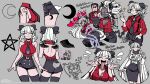  baphomet_(grizz) black_bow black_gloves black_skirt blush boots bow breasts cameo cleavage closed_eyes concept_art crescent crescent_moon demon_girl demon_tail dynamic_pose frog from_side gloves grizz helltaker helltaker_(character) high_heel_boots high_heels highres horns justice_(helltaker) lineart long_tongue moon multiple_expressions official_art open_mouth original reference_sheet skirt speech_bubble sunglasses tail tongue tongue_out vanripper_(style) white_hair wings 