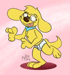  3_toes 4_fingers anthro briefs brown_nose bulge canine clothing collar dog eyewear fur glasses male mammal solo standing toes underwear xylious yellow_fur 