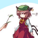  ... 1girl animal_ears blush brown_hair cat_ears cat_tail cat_teaser chen hands jewelry lowres multiple_tails ryogo single_earring solo_focus tail touhou trembling two_tails 