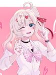  absurdres accessories blonde_hair blue_eyes blush bow bowtie facial_mark gradient_hair gyaru hair_ornament hair_ribbon heart heart_facial_mark heart_sticker highres kedarui_aashii kimi_no_koto_ga_dai_dai_dai_dai_daisuki_na_100-nin_no_kanojo long_hair looking_at_viewer loose_bowtie multicolored_hair open_mouth pink_hair ribbon smile yuuki-yow 