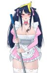  1girl animal_ear_legwear animal_ears banana_peel bell black_eyes black_hair blush breasts broom cat_ear_legwear cat_ears cleavage collar commentary_request crying degrees_of_lewdity dirty dirty_clothes dress dy0urre1n hair_ornament hairclip holding holding_broom korean_commentary large_breasts long_hair maid maid_headdress narrow_waist neck_bell pink_collar player_character_(degrees_of_lewdity) player_character_(female)_(degrees_of_lewdity) short_dress sidelocks solo tears thighhighs twintails white_thighhighs 