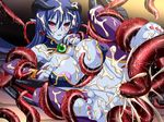  1girl anal ass astaroth_(shinrabanshou) barefoot blue_hair blue_skin bracelet breast_grab breasts censored cum cum_in_pussy demon_girl double_penetration facial female game_cg horns huge_breasts long_hair nipples penetration pointy_ears pussy pussy_juice sex shinrabanshou shiny_skin spec_(artist) tail tears vaginal wings yellow_eyes 