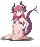  :t absurdres bare_legs barefoot blue_eyes blush_stickers breasts elizabeth_bathory_(fate) elizabeth_bathory_(fate)_(all) eyebrows_visible_through_hair fate/extra fate/extra_ccc fate_(series) fu_nengliang_jiegeti full_body highres horns long_hair looking_at_viewer navel panties pink_hair pointy_ears side-tie_panties simple_background sitting sketch small_breasts solo string_panties striped striped_panties tail underwear untying wariza watermark weibo_logo weibo_username white_background 