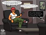 absurd_res anthro armchair arthropod bottomwear bovid breasts caprine cargo_pants chair clock clothed clothing coffee_table dialogue digital_media_(artwork) door english_text female footwear frooby furniture hair hi_res horn insect interview lammy_lamb mammal mantis motivational_poster nipple_outline no_bra office offscreen_character orange_body panties pants parappa_the_rapper purple_eyes red_hair sheep shirt shoelaces shoelaces_untied shoes signature sitting solo sony_corporation sony_interactive_entertainment speech_bubble t-shirt text topwear transformation transformation_sequence um_jammer_lammy underwear watch wristband