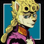 alternate_species anthro canid canine darkluxia ear_piercing ear_ring fur furrification giorno_giovanna green_eyes jojo&#039;s_bizarre_adventure male mammal piercing ring_piercing solo yellow_body yellow_fur
