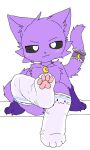anthro biped blush blush_lines catnap_(poppy_playtime) chano felid fur hi_res male mammal mob_entertainment moon_symbol paw_socks pawpads paws poppy_playtime purple_body purple_fur smiling_critters solo tail thigh_highs_only