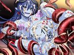  1girl ahegao anal astaroth_(shinrabanshou) barefoot blue_hair blue_skin breasts cum cum_in_pussy demon_girl double_penetration female game_cg happy_sex horns huge_breasts lactation legs_up long_hair milk nipples open_mouth penetration pointy_ears pussy pussy_juice saliva shinrabanshou shiny_skin spec_(artist) sweat tail tears tongue_out vaginal wings yellow_eyes 