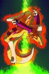 2009 ambiguous_gender anthro armwear armwear_only bandai_namco black_sclera bridal_gauntlets claws clothing detailed_background digimon digimon_(species) dipstick_ears dipstick_tail ear_markings fur gerusyu green_eyes leg_markings mammal markings mostly_nude multicolored_ears renamon socks_(marking) solo tail tail_markings thick_thighs tomoe_(symbol) tuft white_body white_fur yellow_body yellow_fur yin_yang