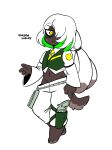 2025 3_toes 4_fingers anaugi anthro barefoot bottomwear clothed clothing eyewear feet fingers glasses green_hair gun hair hair_over_eye handgun hi_res highlights_(coloring) holster holstered_pistol lagomorph leporid looking_at_viewer male mammal midriff navel necktie no_underwear pants pistol rabbit ranged_weapon round_glasses short_hair simple_background sleeves solo tail tied_ears toes topwear vakoba_(anaugi) vest weapon white_background white_hair yellow_eyes