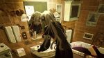  2girls absurdres aqua_eyes asymmetrical_legwear asymmetrical_sleeves bathroom bathtub black_coat blood blood_splatter blood_stain cabinet coat cowboy_shot denn_(naluse_flow) expressionless faucet flower galleria_(vocaloid) grey_hair hair_flower hair_ornament hair_over_one_eye highres indoors isekaijoucho kamitsubaki_studio lamp light_switch long_hair long_sleeves mirror multicolored_hair multiple_girls parted_lips red_hair reflection sink solo_focus tile_wall tiles toilet_paper toothbrush towel two-tone_hair uneven_sleeves virtual_youtuber wall_lamp 