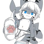 1:1 anthro biped blush blush_lines boxers_(clothing) chano clothing fish legwear male marine navel nipples paw_socks pawpads paws shark shark_tail solo thigh_highs underwear